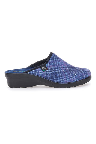 Pantofole blu a quadri con zeppa comfort Fly Flot 90L70T37NP