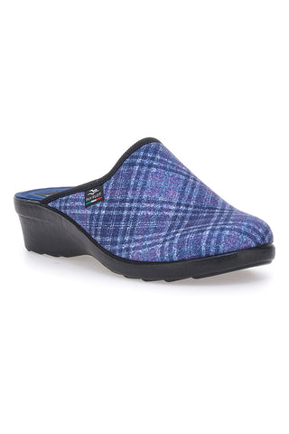 Fly Flot 90L70T37NP Komfort-Hausschuhe mit Keilabsatz, blau kariert
