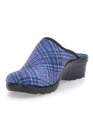 Fly Flot 90L70T37NP Komfort-Hausschuhe mit Keilabsatz, blau kariert