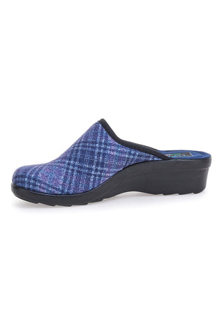Fly Flot 90L70T37NP Komfort-Hausschuhe mit Keilabsatz, blau kariert