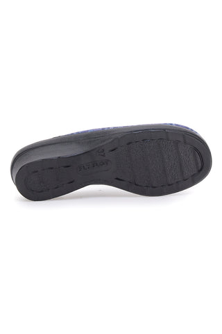 Fly Flot 90L70T37NP Komfort-Hausschuhe mit Keilabsatz, blau kariert