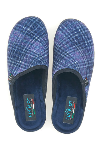 Fly Flot 90L70T37NP Komfort-Hausschuhe mit Keilabsatz, blau kariert