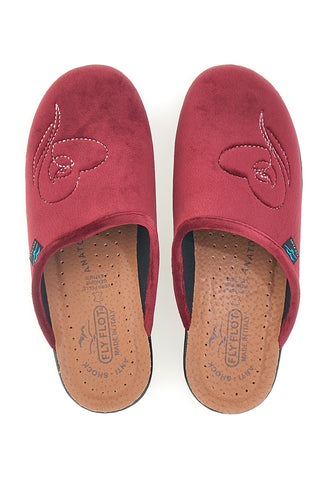 Pantofole bordò con ricamo cuore e plantare forato Fly Flot 90L70X83PE