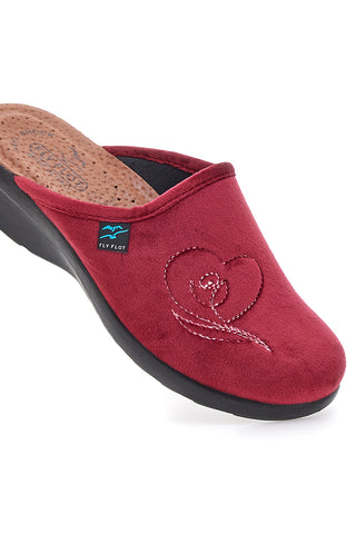 Pantofole bordò con ricamo cuore e plantare forato Fly Flot 90L70X83PE