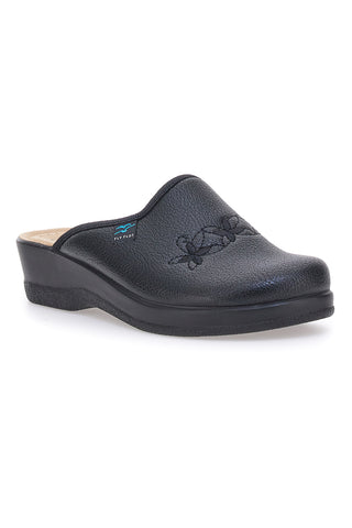 Schwarze Hausschuhe mit Blumenstickerei und perforiertem Fußbett Fly Flot 90630Q512B