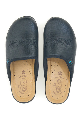 Pantofole nere con ricamo floreale e plantare forato Fly Flot 90630Q512B