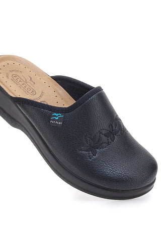 Pantofole nere con ricamo floreale e plantare forato Fly Flot 90630Q512B