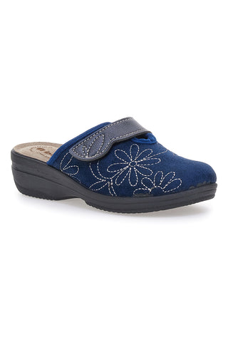 Blaue Hausschuhe mit Blumenstickerei und verstellbarem Verschluss Inblu 17 LV
