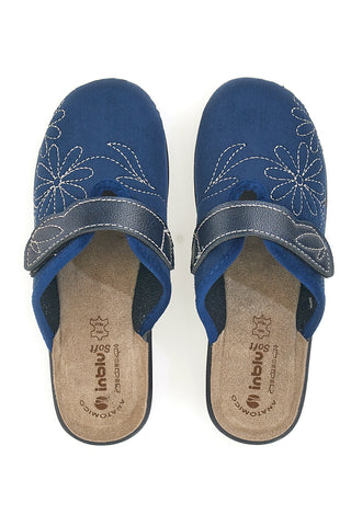 Blaue Hausschuhe mit Blumenstickerei und verstellbarem Verschluss Inblu 17 LV