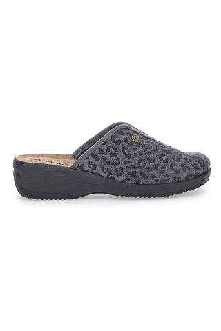 Pantofole grigie motivo animalier con sottopiede in pelle Inblu 16L