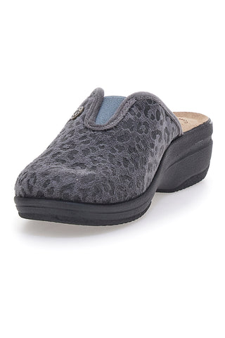 Inblu 16L – Hausschuhe in Grau mit Animalprint und Ledersohle