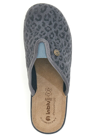 Inblu 16L – Hausschuhe in Grau mit Animalprint und Ledersohle