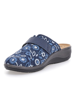 Blauer Slipper mit Blumenmuster, Klettverschluss und anatomischer Innensohle Inblu 15OD