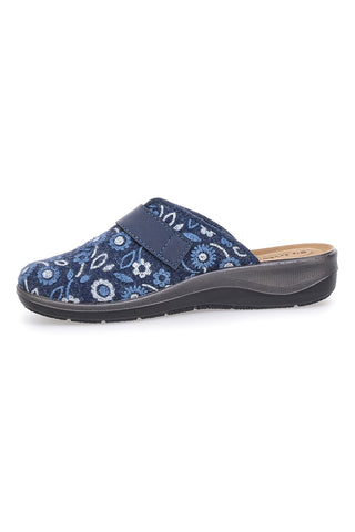 Blauer Slipper mit Blumenmuster, Klettverschluss und anatomischer Innensohle Inblu 15OD