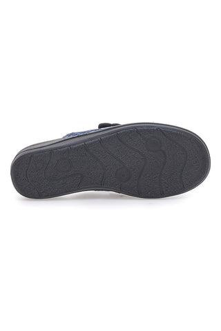 Blauer Slipper mit Blumenmuster, Klettverschluss und anatomischer Innensohle Inblu 15OD