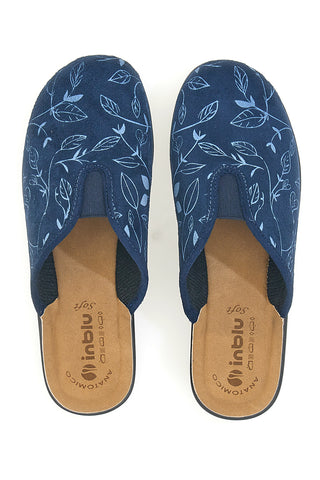 Blauer Slipper mit Blumenmuster und anatomischer Innensohle Inblu 49CF