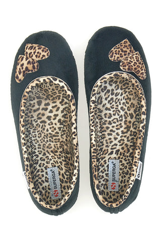 Pantofole nere con dettagli animalier e cuori Superga S41S598