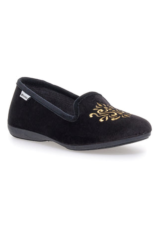 Superga S10U272 Schwarze Hausschuhe mit goldener Stickerei