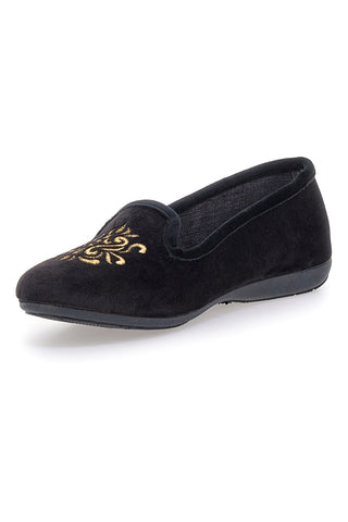 Superga S10U272 Schwarze Hausschuhe mit goldener Stickerei