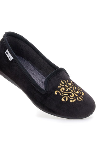 Superga S10U272 Schwarze Hausschuhe mit goldener Stickerei