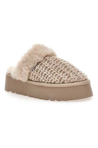 Superga S79Y310 – Beige gewebte Hausschuhe mit Plüschfutter