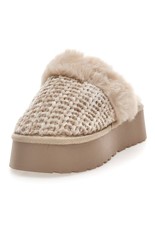 Superga S79Y310 – Beige gewebte Hausschuhe mit Plüschfutter