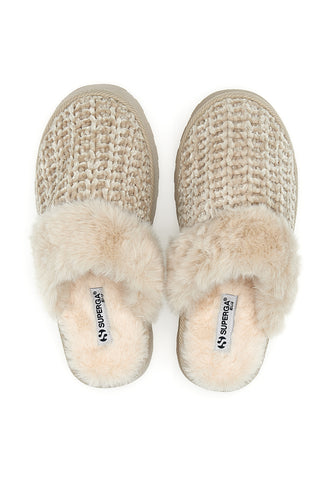 Superga S79Y310 – Beige gewebte Hausschuhe mit Plüschfutter