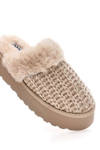 Superga S79Y310 – Beige gewebte Hausschuhe mit Plüschfutter