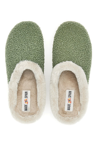 Gaia Mania GG549 Grüne Hausschuhe aus Stoff mit Teddy-Effekt und Fellfutter