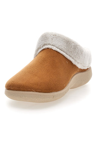 Pantofole color cuoio con bordo in pelo Dorea SE350