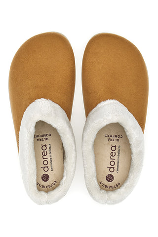 Dorea SE350 hellbraune Hausschuhe mit Pelzbesatz