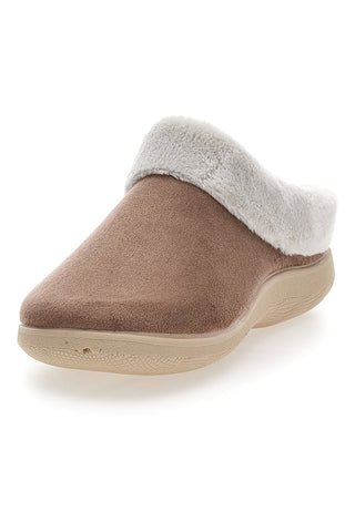 Braune Hausschuhe mit Pelzrand Dorea SE350