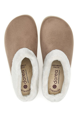 Braune Hausschuhe mit Pelzrand Dorea SE350