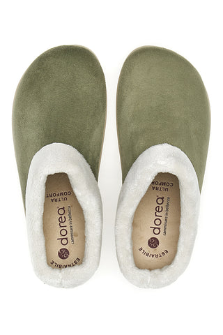 Grüne Hausschuhe mit Pelzrand Dorea SE350