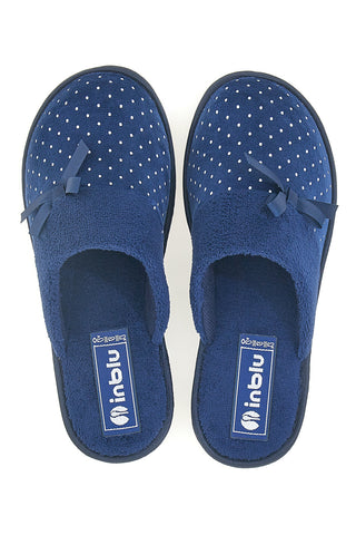 Blaue Hausschuhe mit Tupfen und dekorativer Schleife Inblu 72 LB
