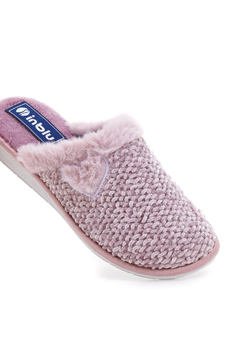 Ciabatte rosa in tessuto peluche con cuore Inblu 110 LB