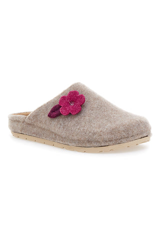 Beige Filzpantoffeln mit Blume und Blatt Inblu 12 NB