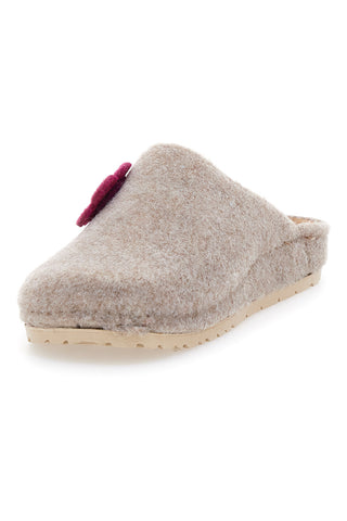 Beige Filzpantoffeln mit Blume und Blatt Inblu 12 NB