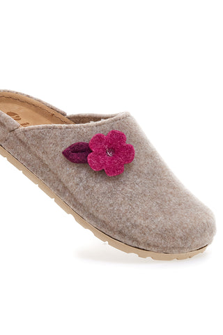 Beige Filzpantoffeln mit Blume und Blatt Inblu 12 NB