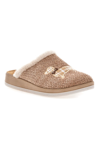 Pantofole beige con ricamo cane e bordo in pelo Inblu 42 CT