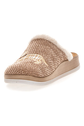 Pantofole beige con ricamo cane e bordo in pelo Inblu 42 CT