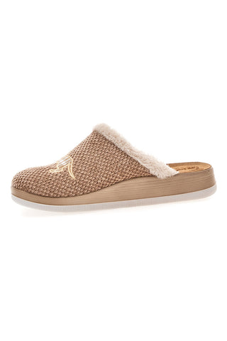 Pantofole beige con ricamo cane e bordo in pelo Inblu 42 CT