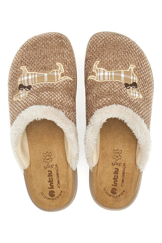 Pantofole beige con ricamo cane e bordo in pelo Inblu 42 CT