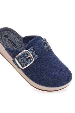 Blaue Hausschuhe mit Leopardenschnalle und anatomischer Innensohle Inblu 40 GC