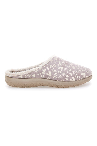 Pantofola taupe con scritte e fodera in pelliccia Inblu 32ET