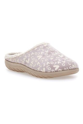Taupefarbener Slipper mit Schriftzug und Fellfutter Inblu 32ET