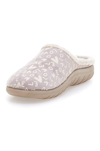 Taupefarbener Slipper mit Schriftzug und Fellfutter Inblu 32ET