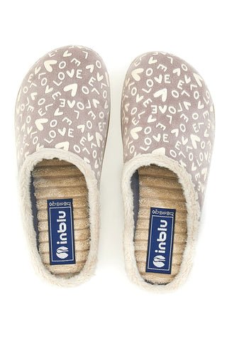 Pantofola taupe con scritte e fodera in pelliccia Inblu 32ET
