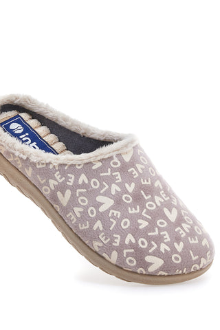 Pantofola taupe con scritte e fodera in pelliccia Inblu 32ET