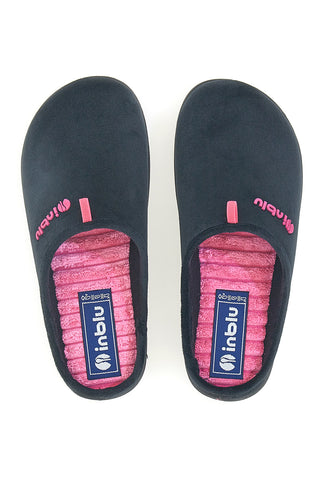 Schwarze Hausschuhe mit rosa Logo und gepolsterter Innensohle Inblu 37 ET